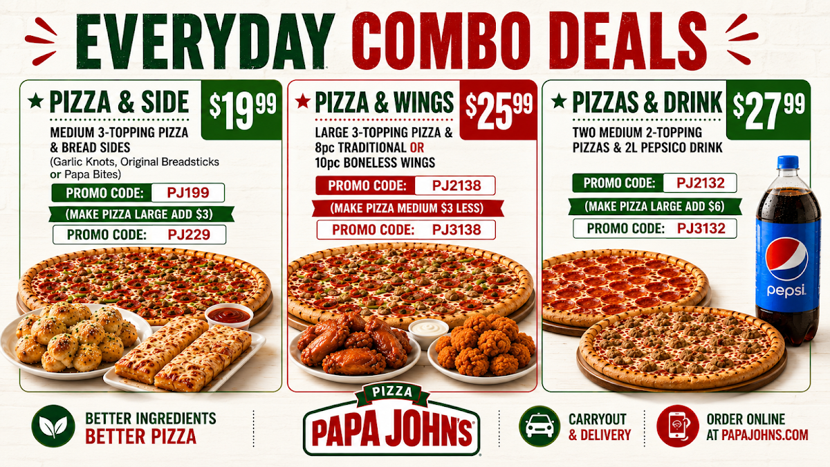 Menu, Papa Johns Pizza