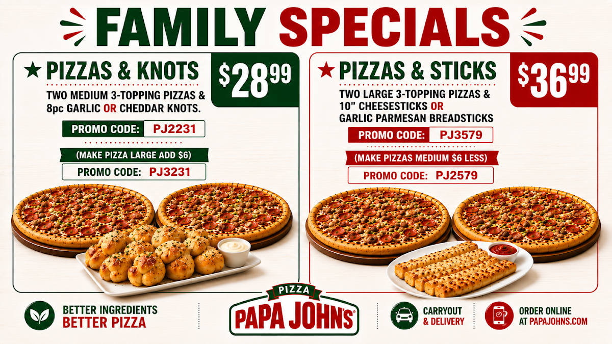 Menu, Papa Johns Pizza