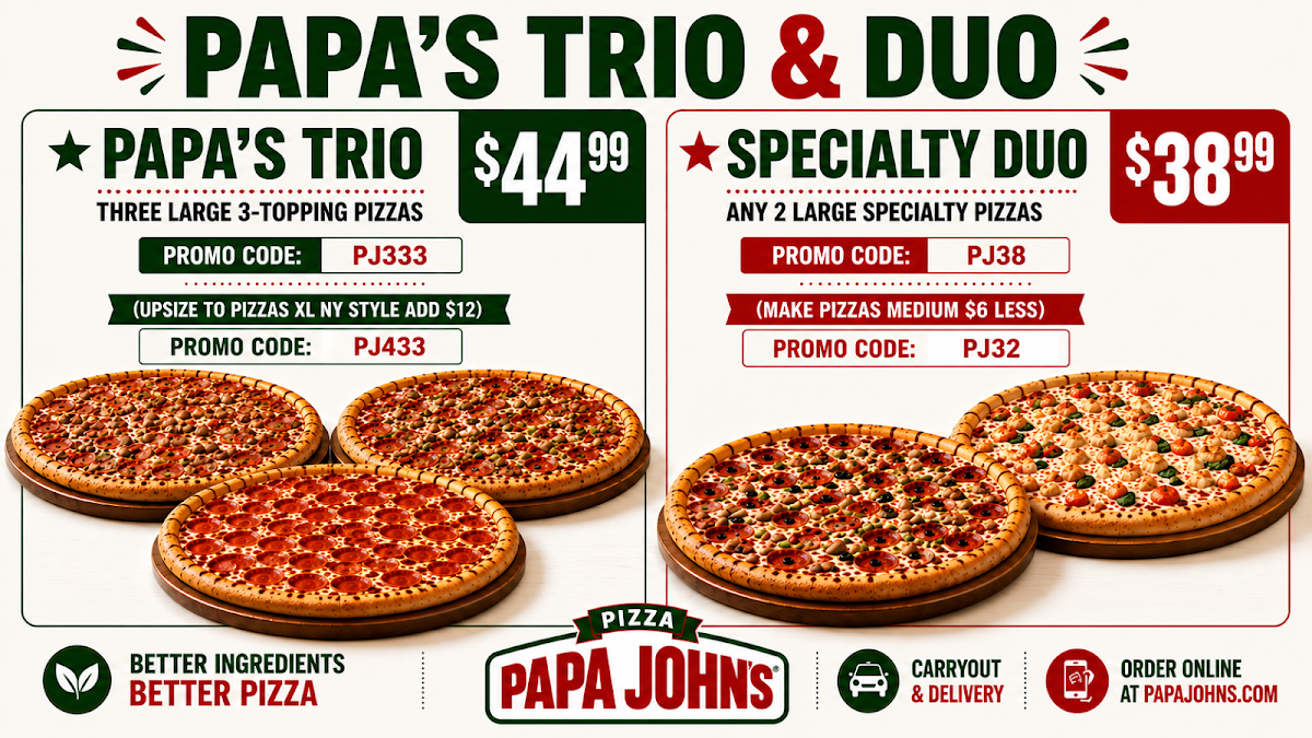 Menu, Papa Johns Pizza