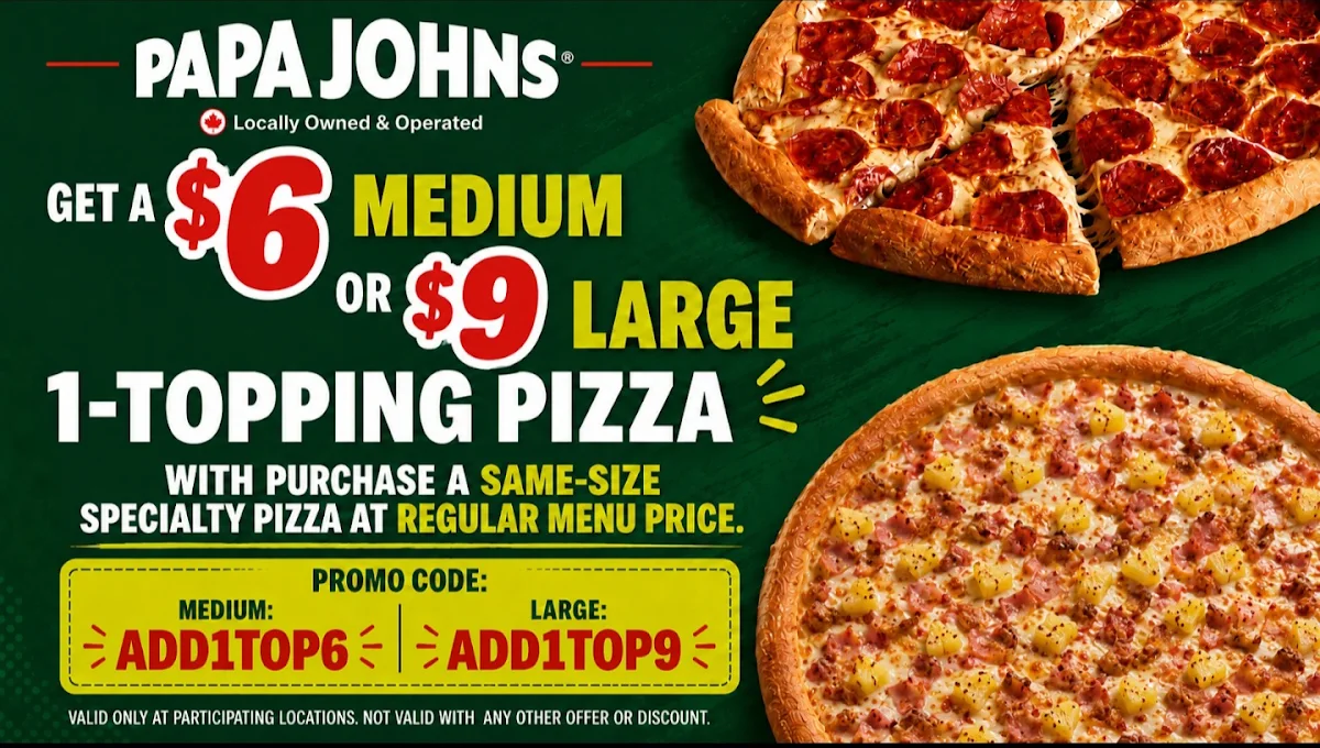 Menu, Papa Johns Pizza