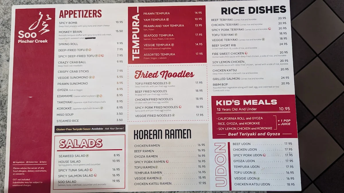 Menu, Soo Sushi Pincher Creek