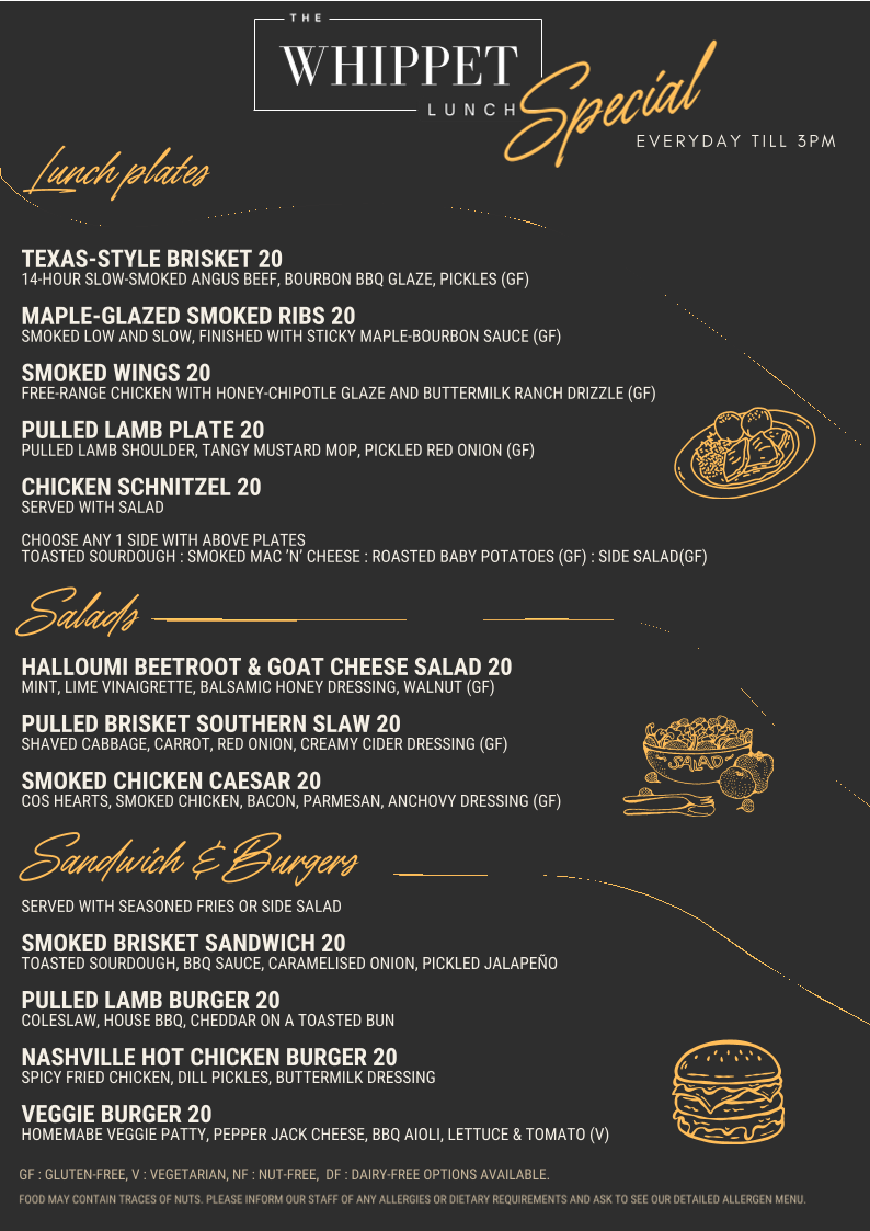 Menu, The Whippet Club