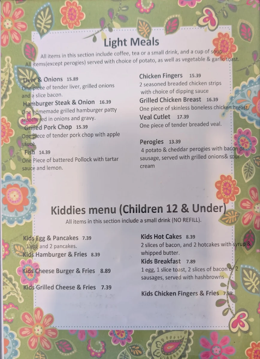 Menu, Morris Country Cafe
