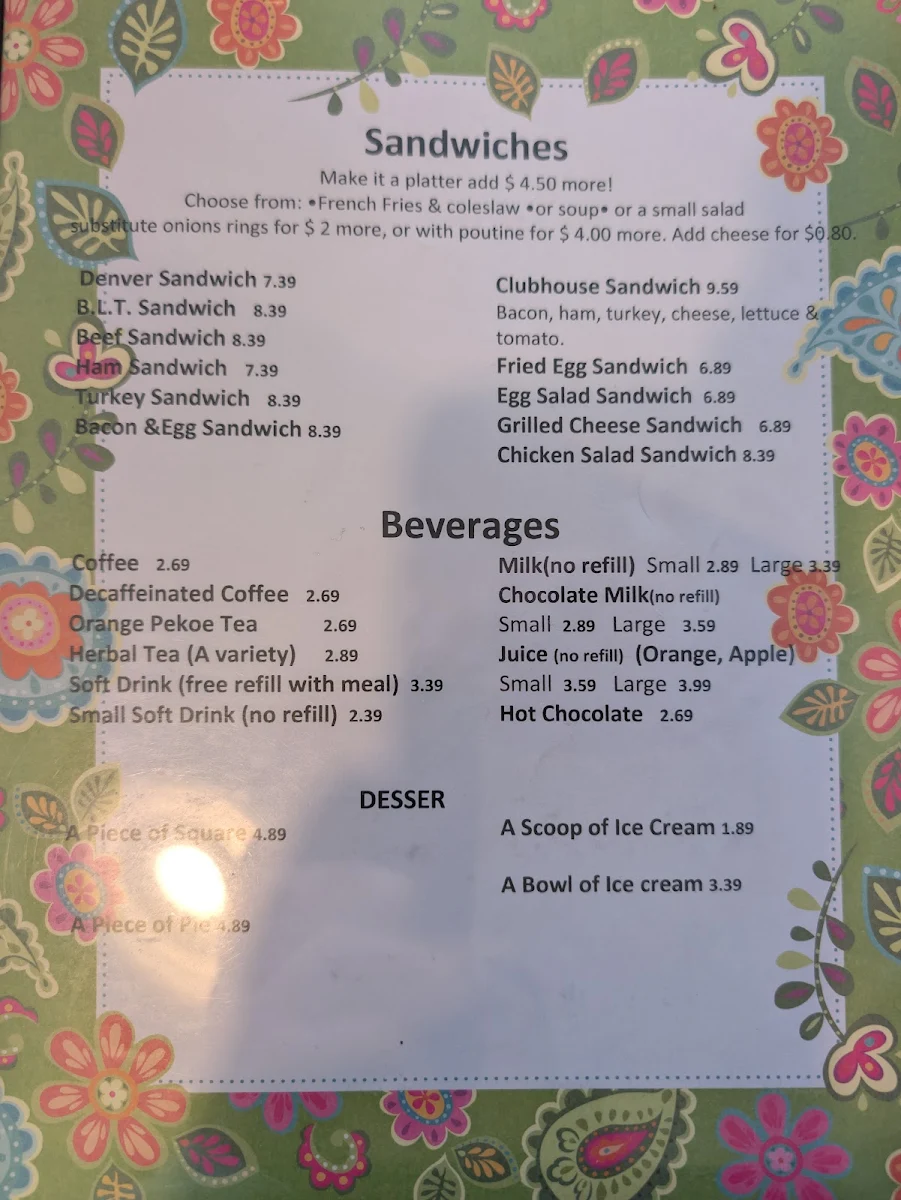 Menu, Morris Country Cafe