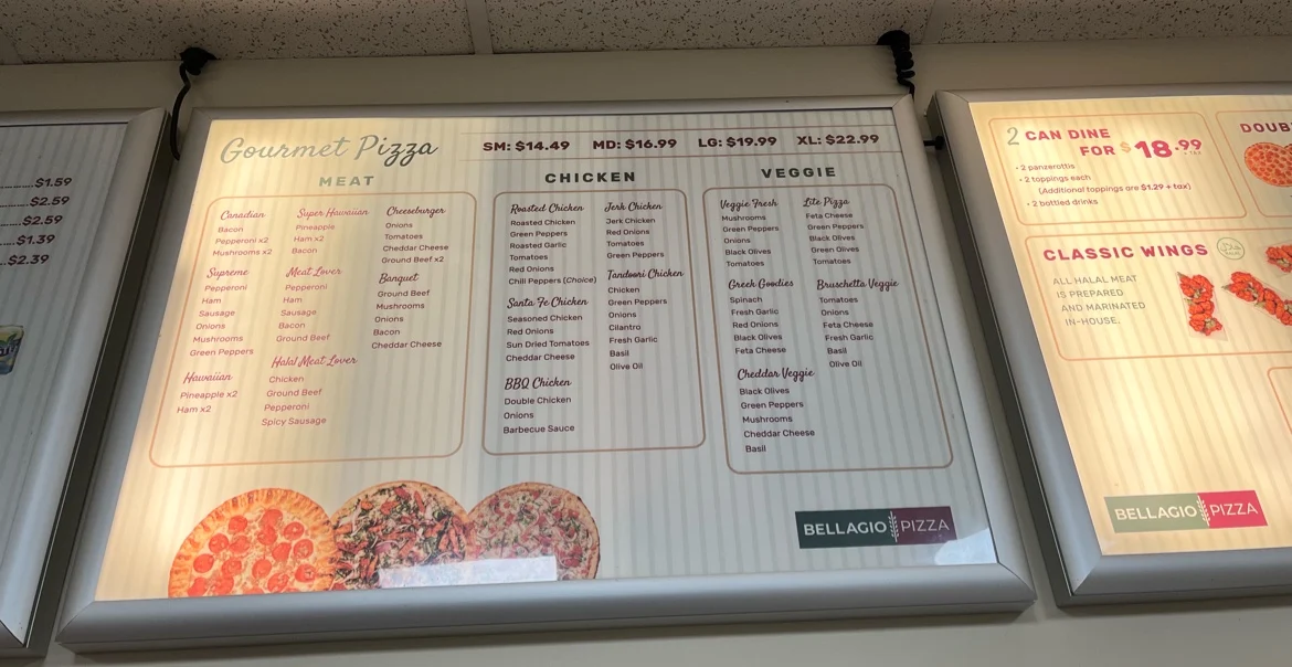 Menu, Bellagio Pizza