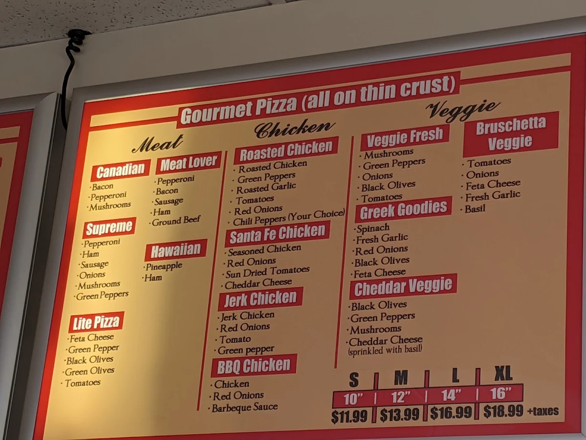 Menu, Bellagio Pizza