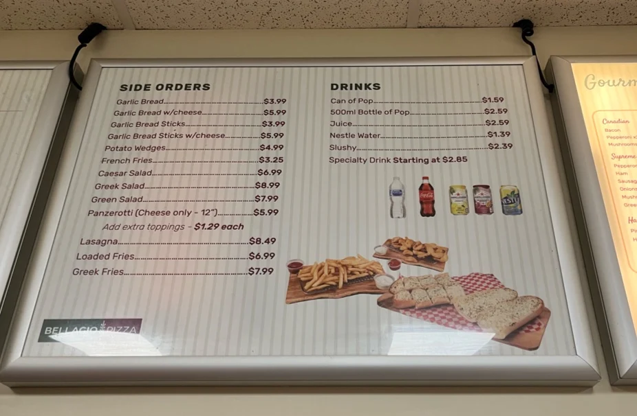 Menu, Bellagio Pizza