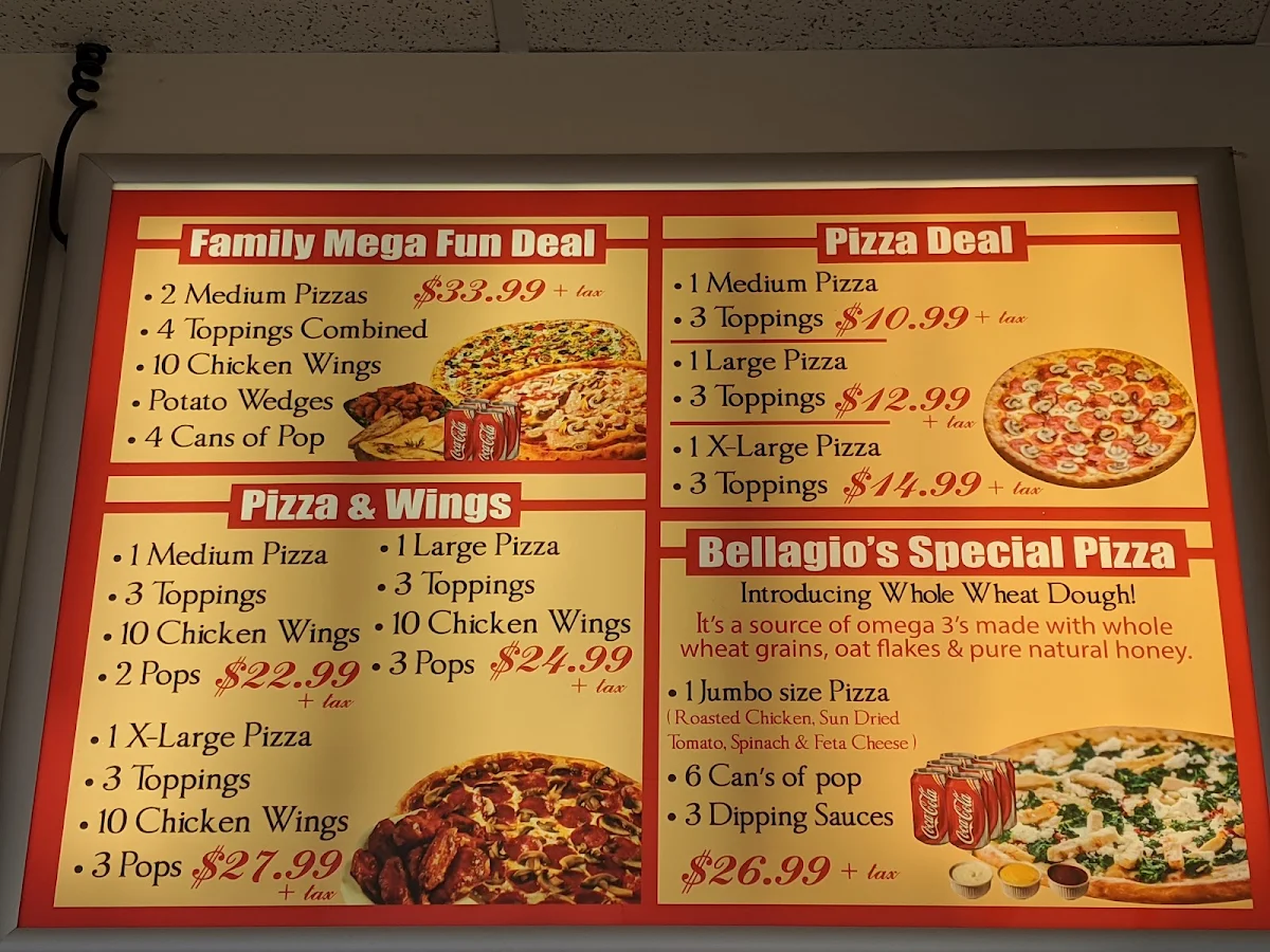 Menu, Bellagio Pizza