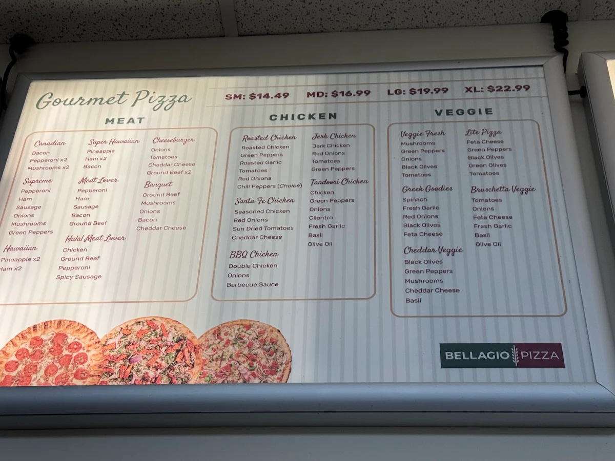 Menu, Bellagio Pizza