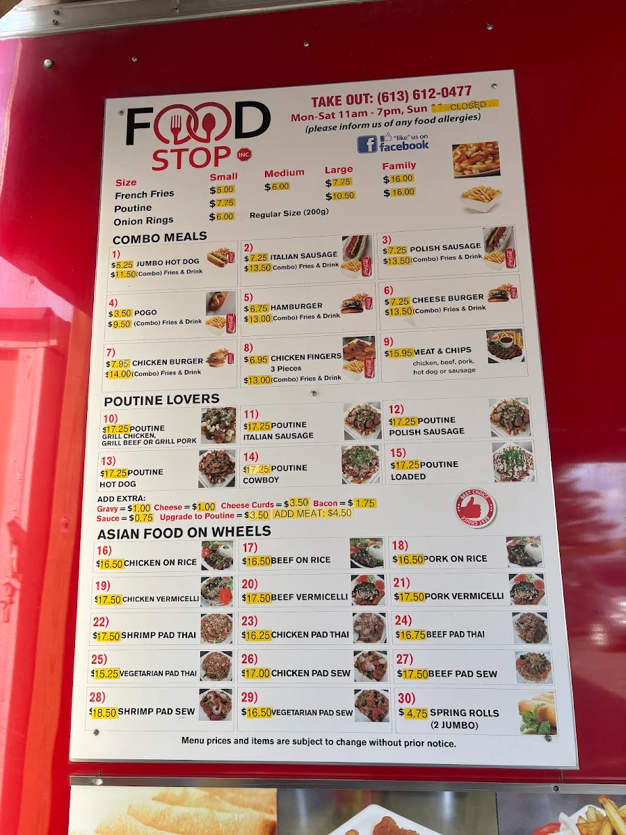 Menu, Food Stop Richmond