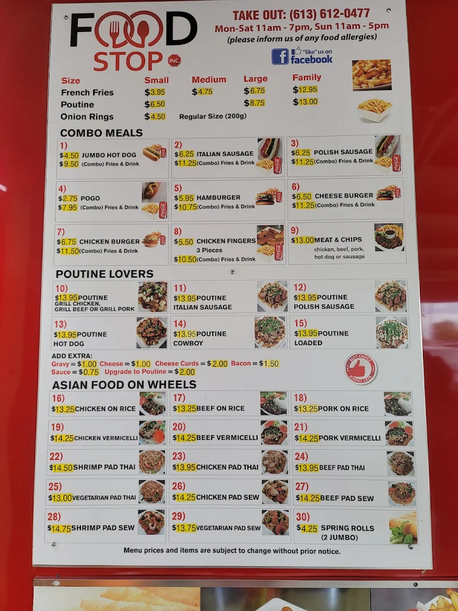 Menu, Food Stop Richmond