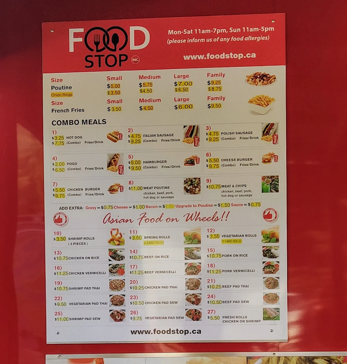 Menu, Food Stop Richmond