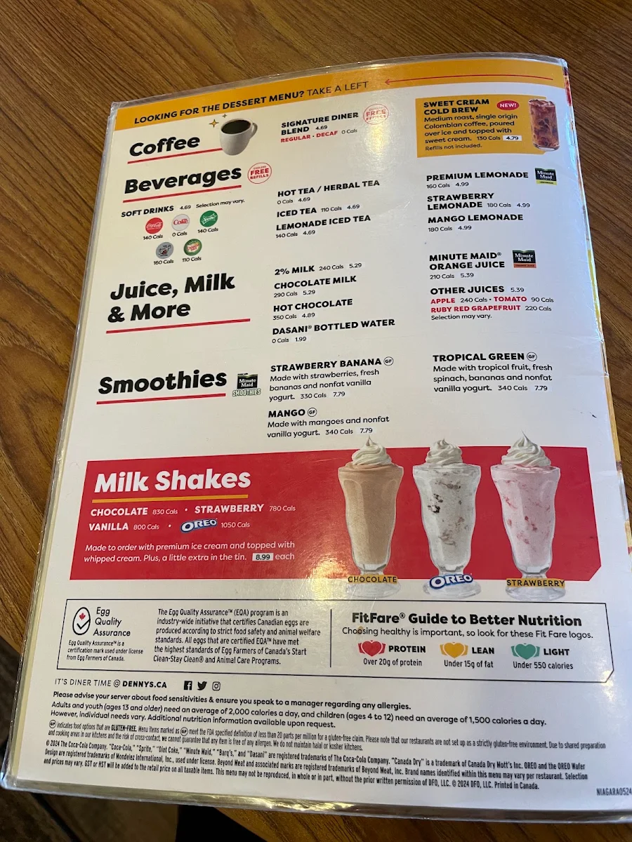 Menu, Denny's