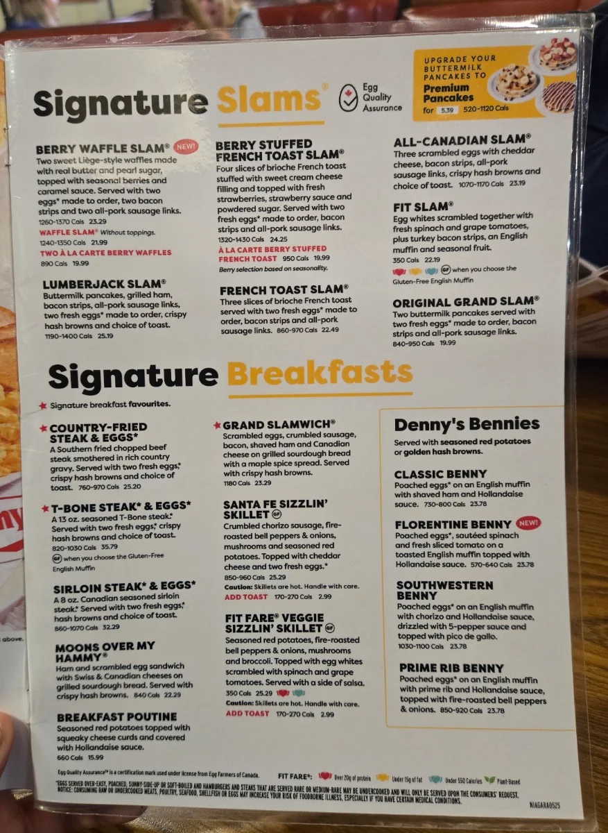 Menu, Denny's