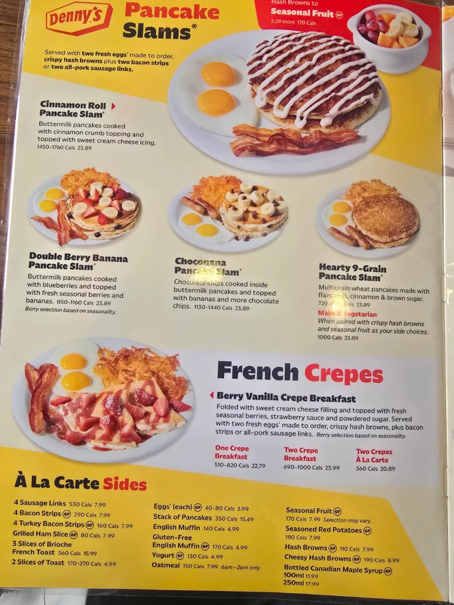 Menu, Denny's