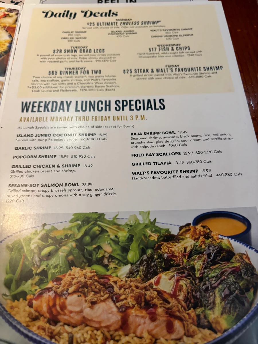 Menu, Red Lobster