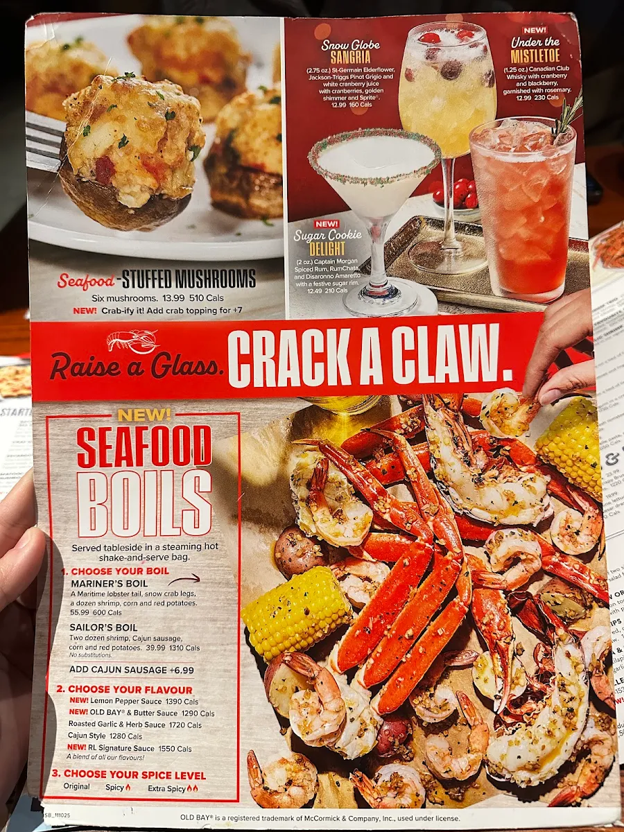 Menu, Red Lobster