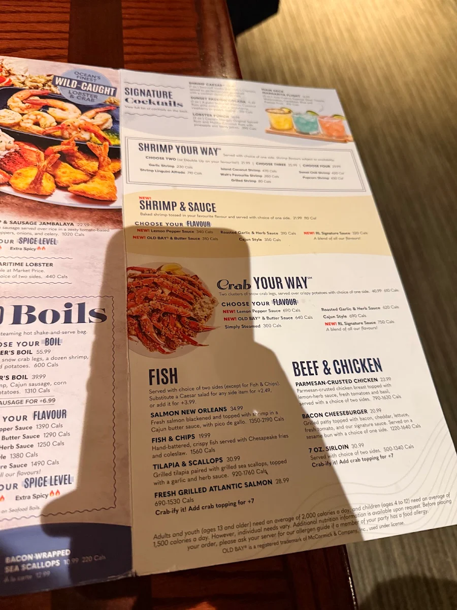 Menu, Red Lobster