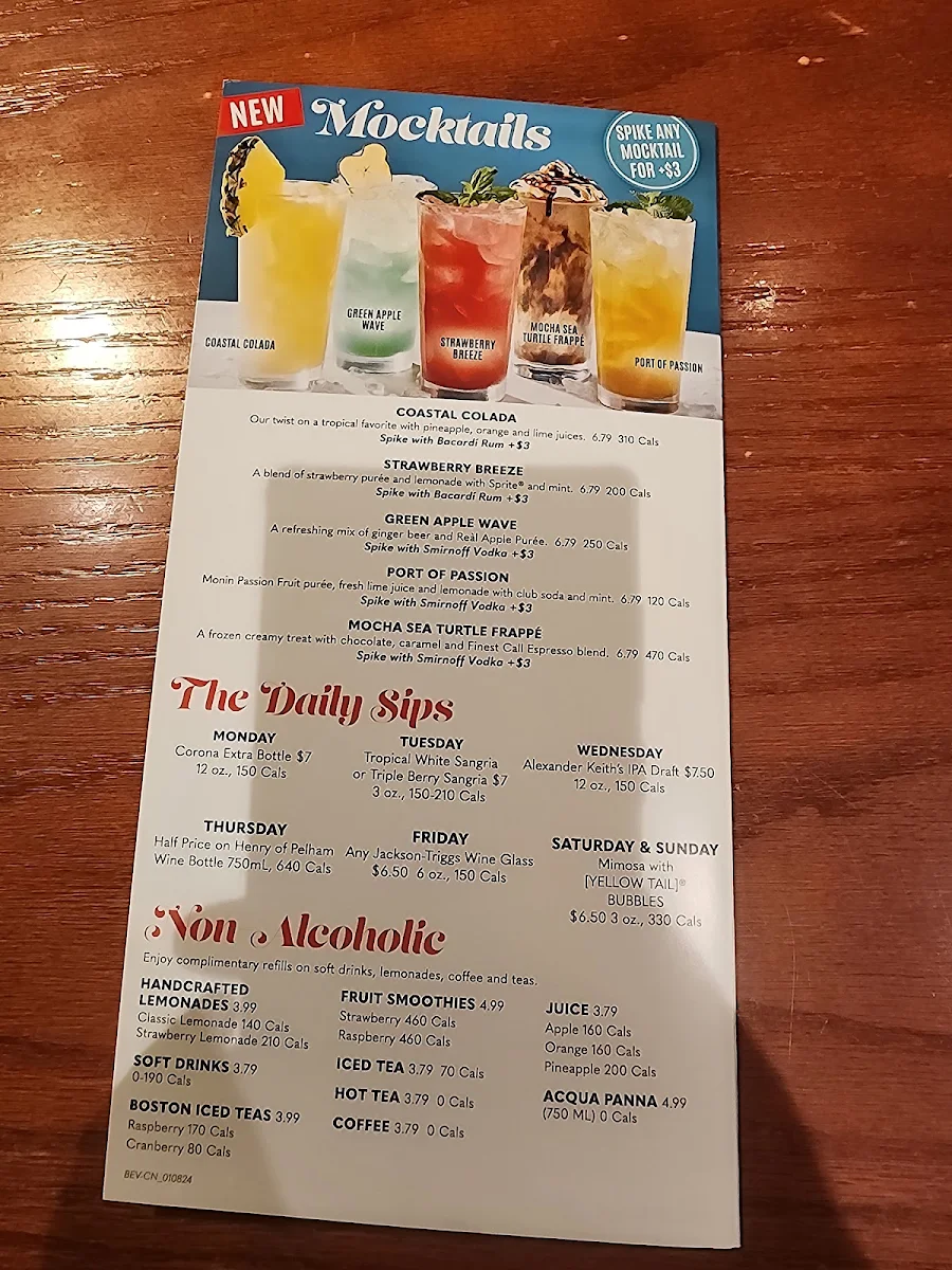 Menu, Red Lobster