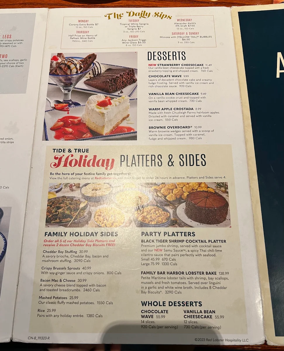 Menu, Red Lobster