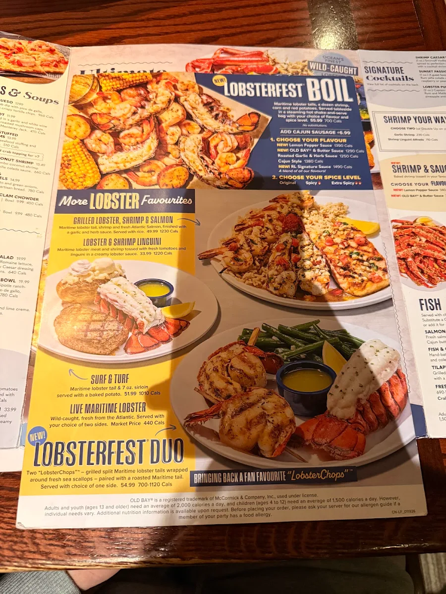 Menu, Red Lobster