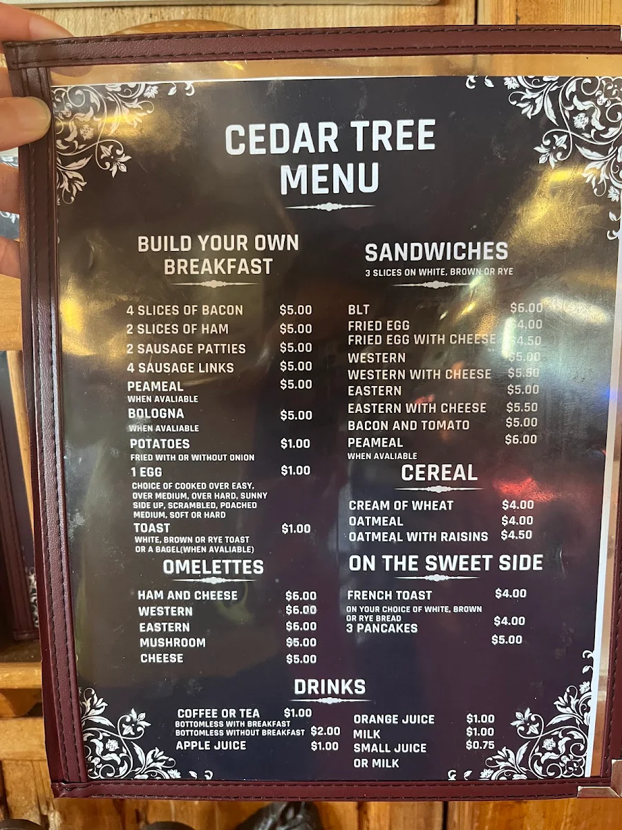 Menu, Cedar Tree Restaurant