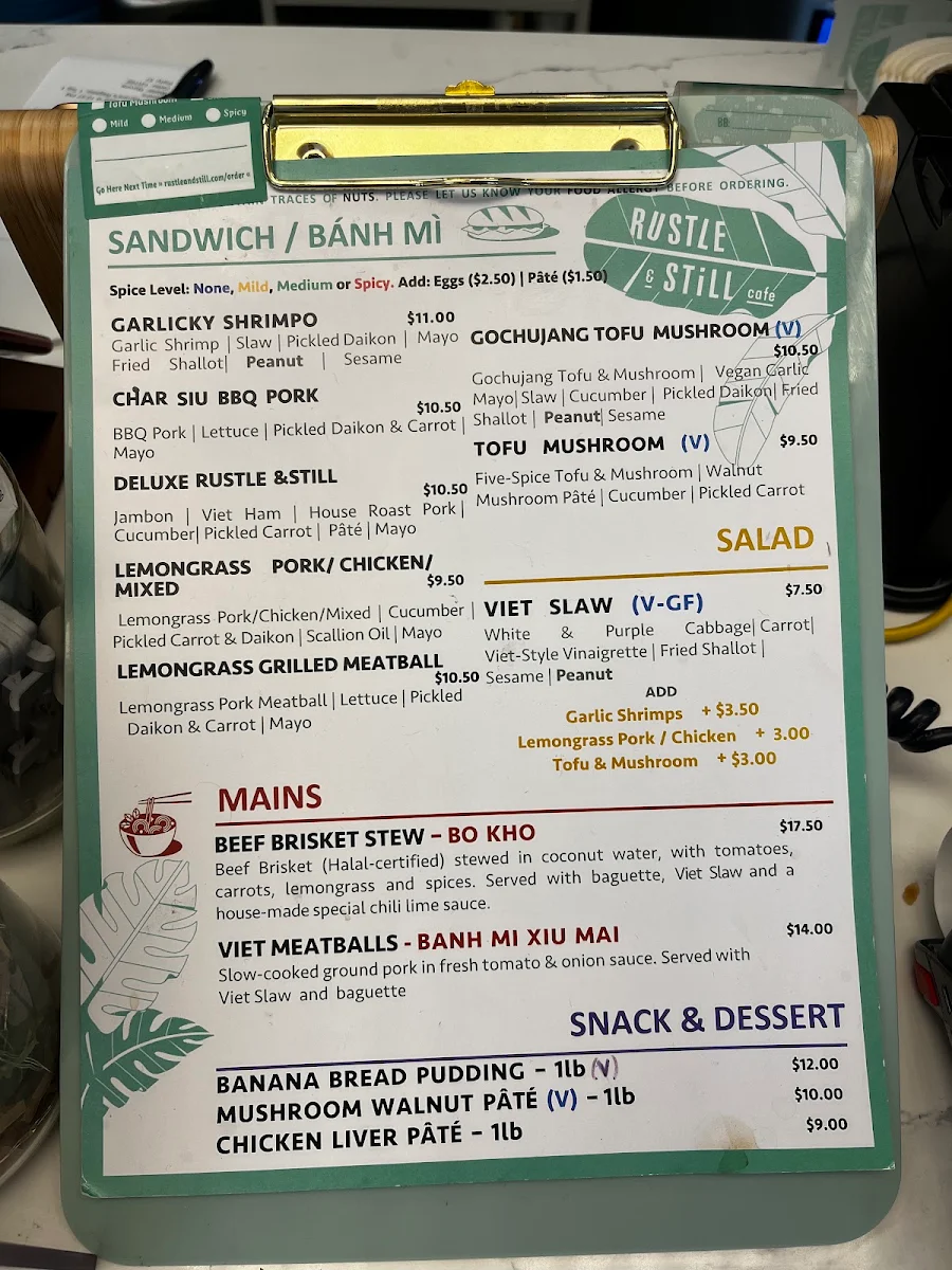 Menu, Rustle & Still Café