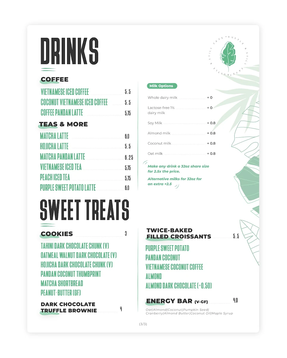 Menu, Rustle & Still Café