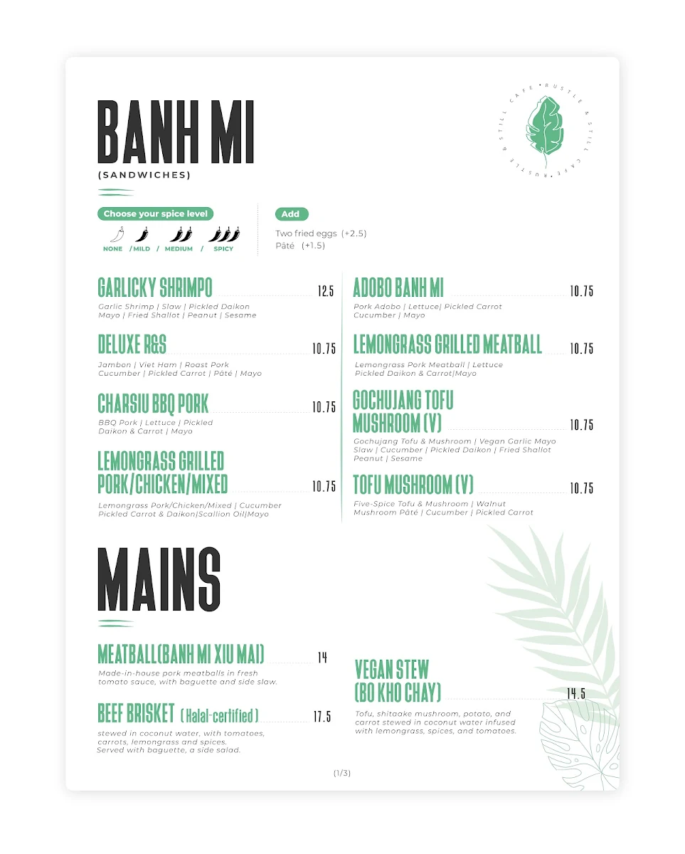 Menu, Rustle & Still Café