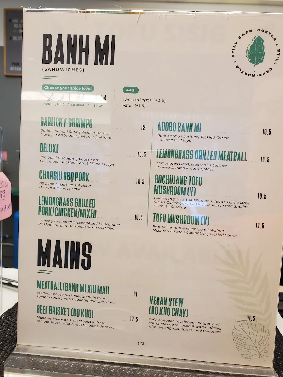Menu, Rustle & Still Café