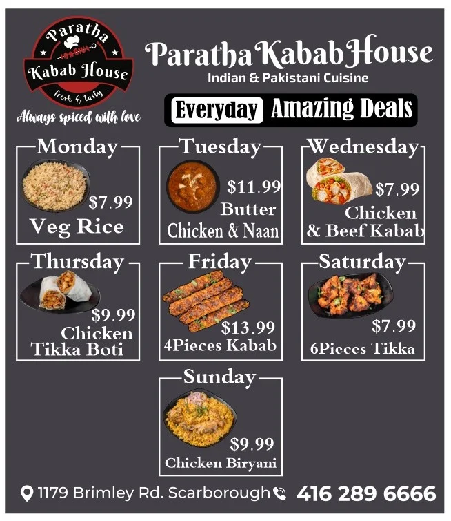 Menu, Paratha Kabab House