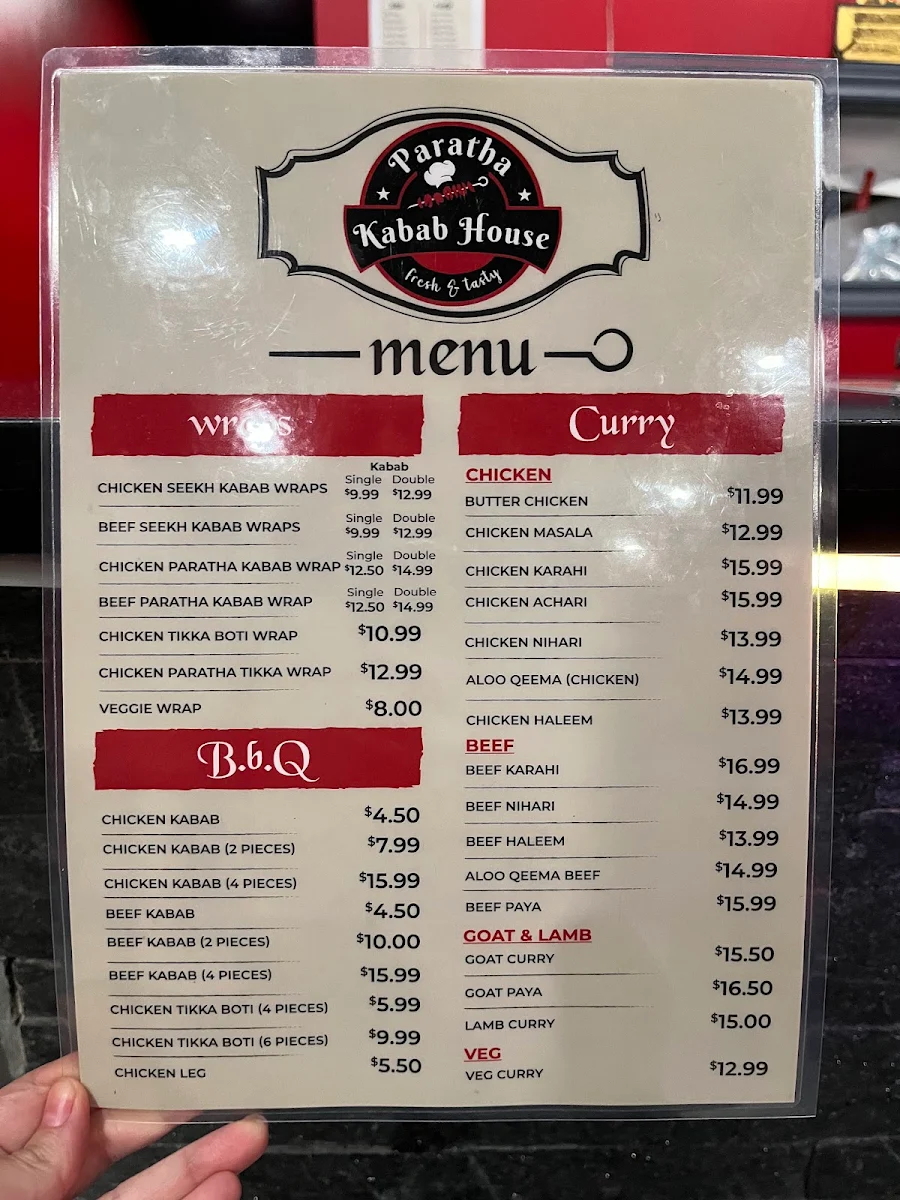 Menu, Paratha Kabab House
