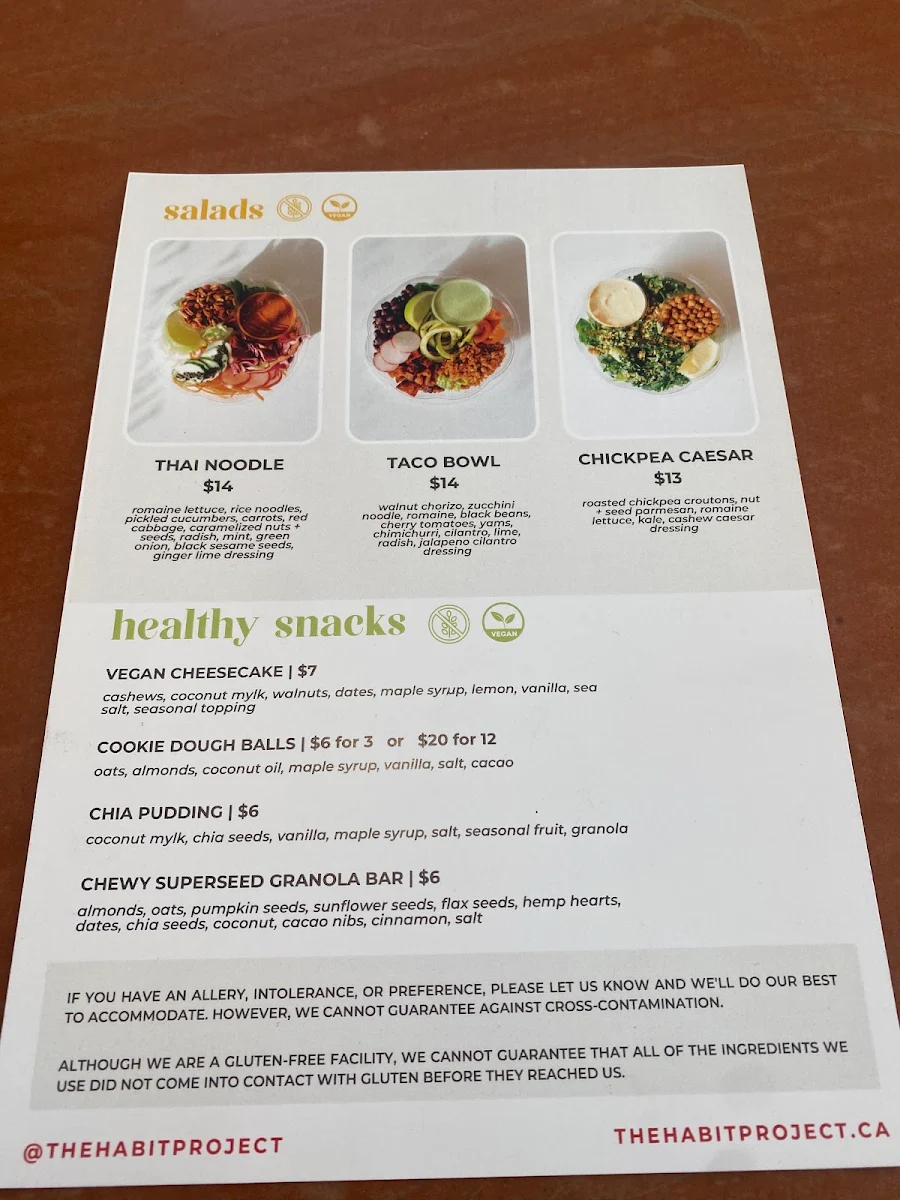 Menu, The Habit Project