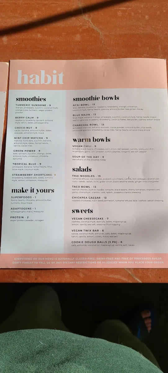 Menu, The Habit Project