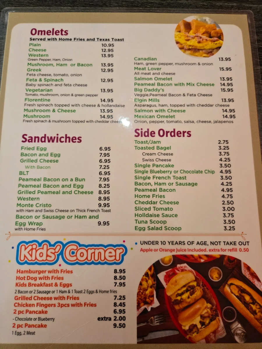 Menu, Big Daddy's