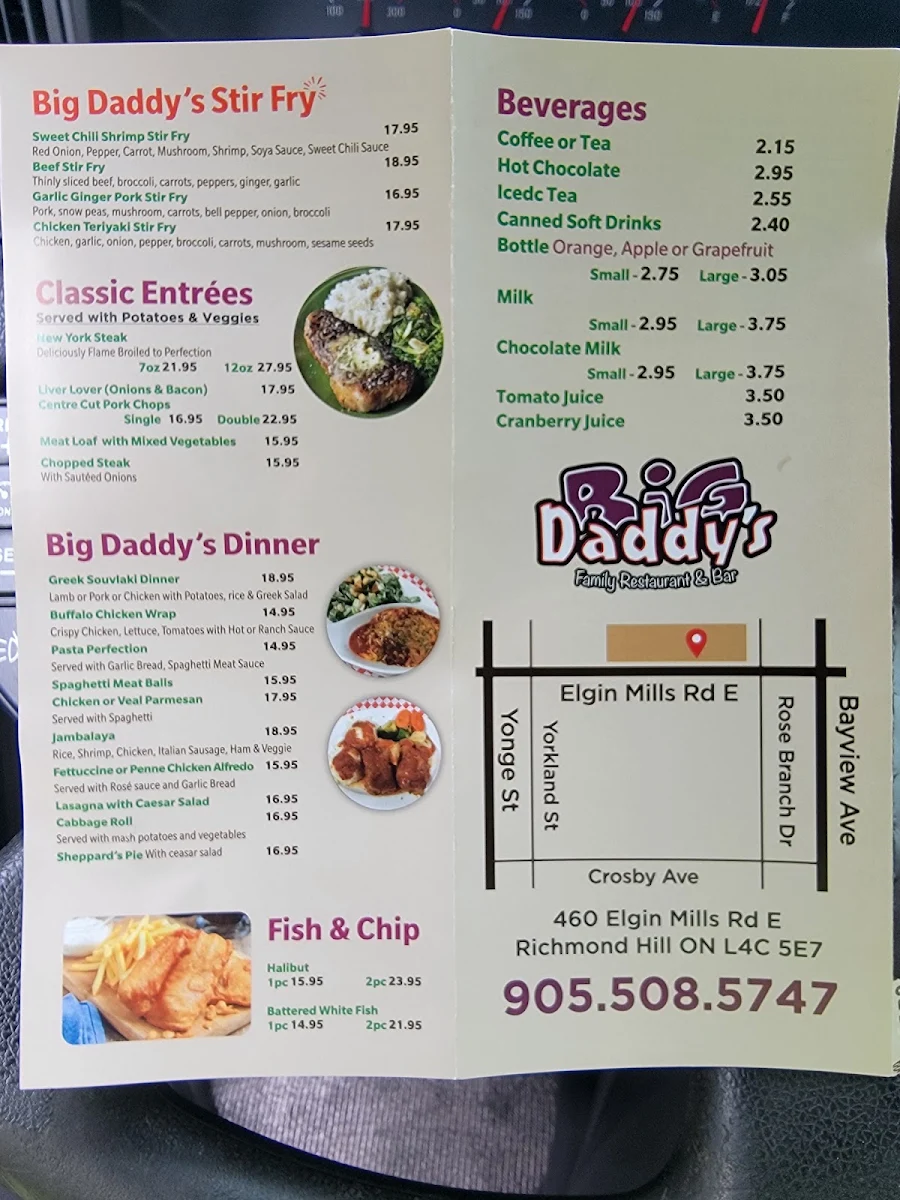 Menu, Big Daddy's