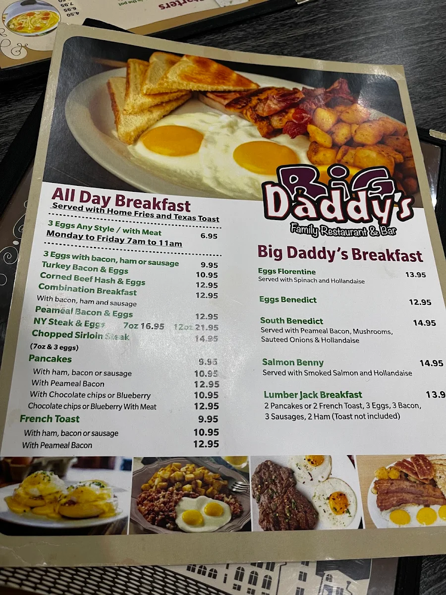 Menu, Big Daddy's