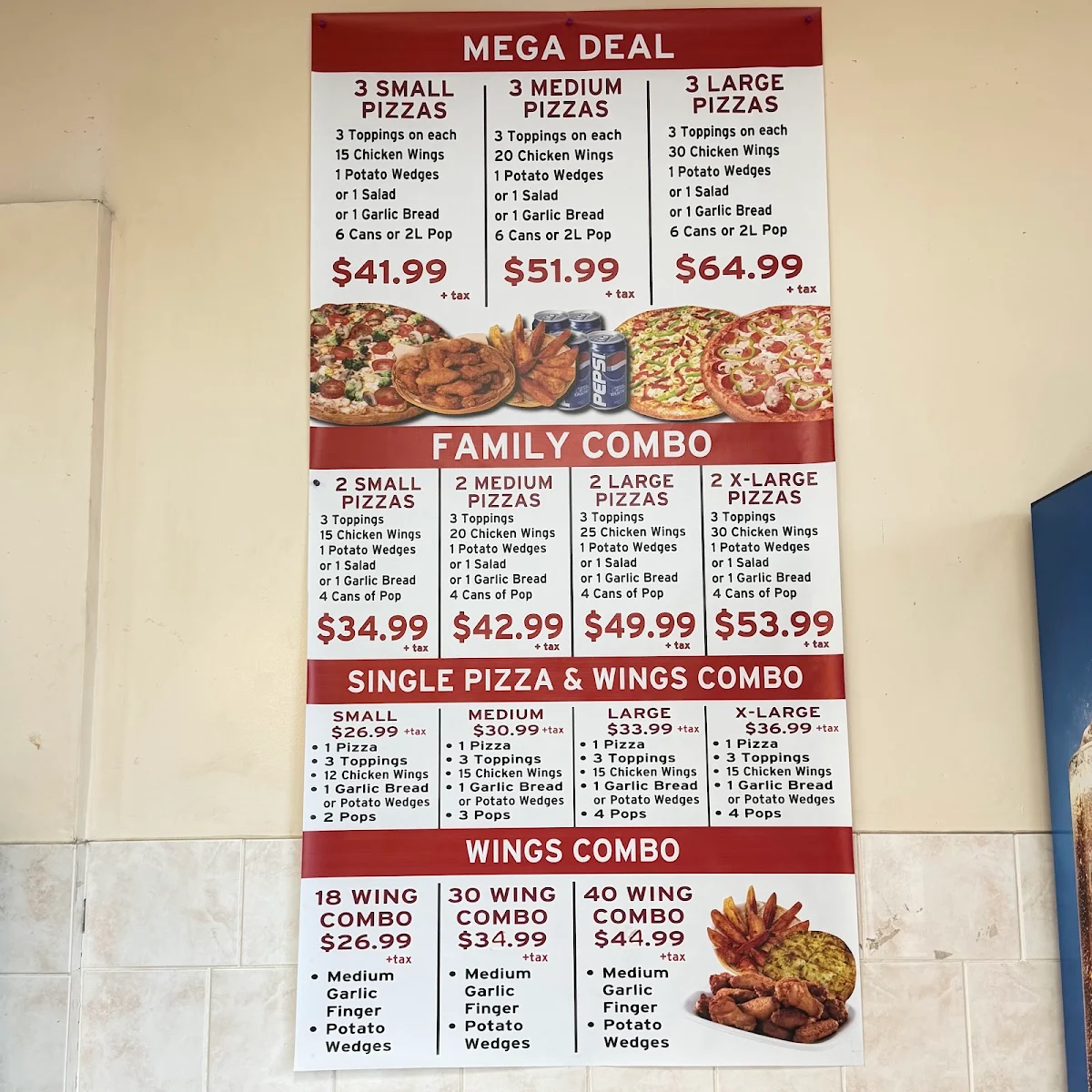 Menu, Jumbo 3 For 1 Pizza & Crispy Wings