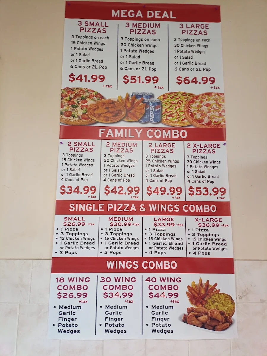 Menu, Jumbo 3 For 1 Pizza & Crispy Wings
