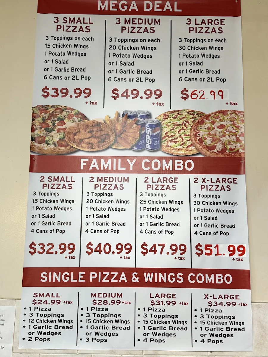 Menu, Jumbo 3 For 1 Pizza & Crispy Wings