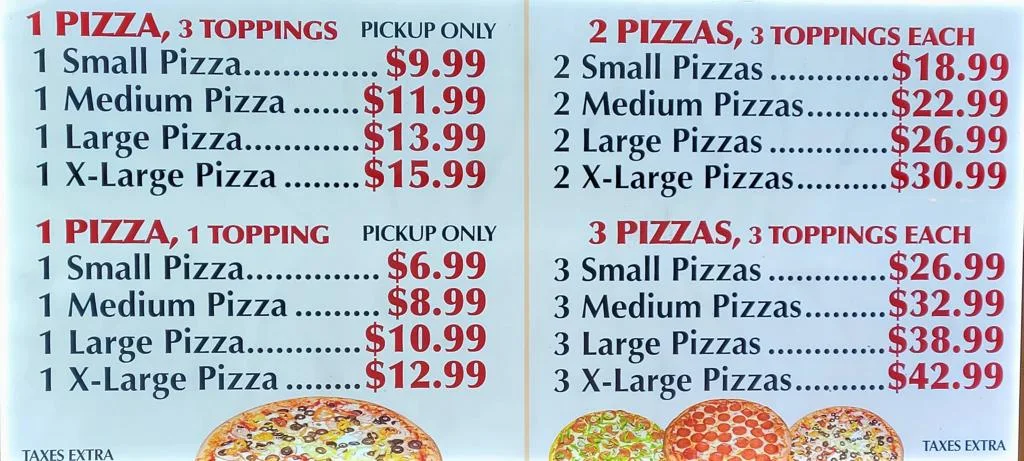 Menu, Jumbo 3 For 1 Pizza & Crispy Wings