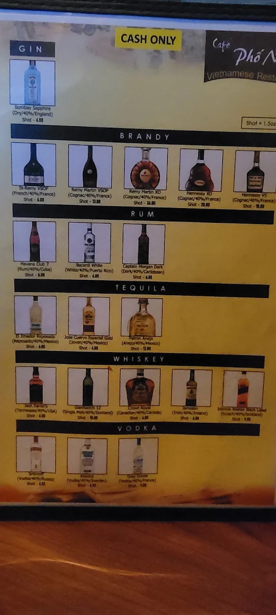 Menu, Cafe Pho Nho