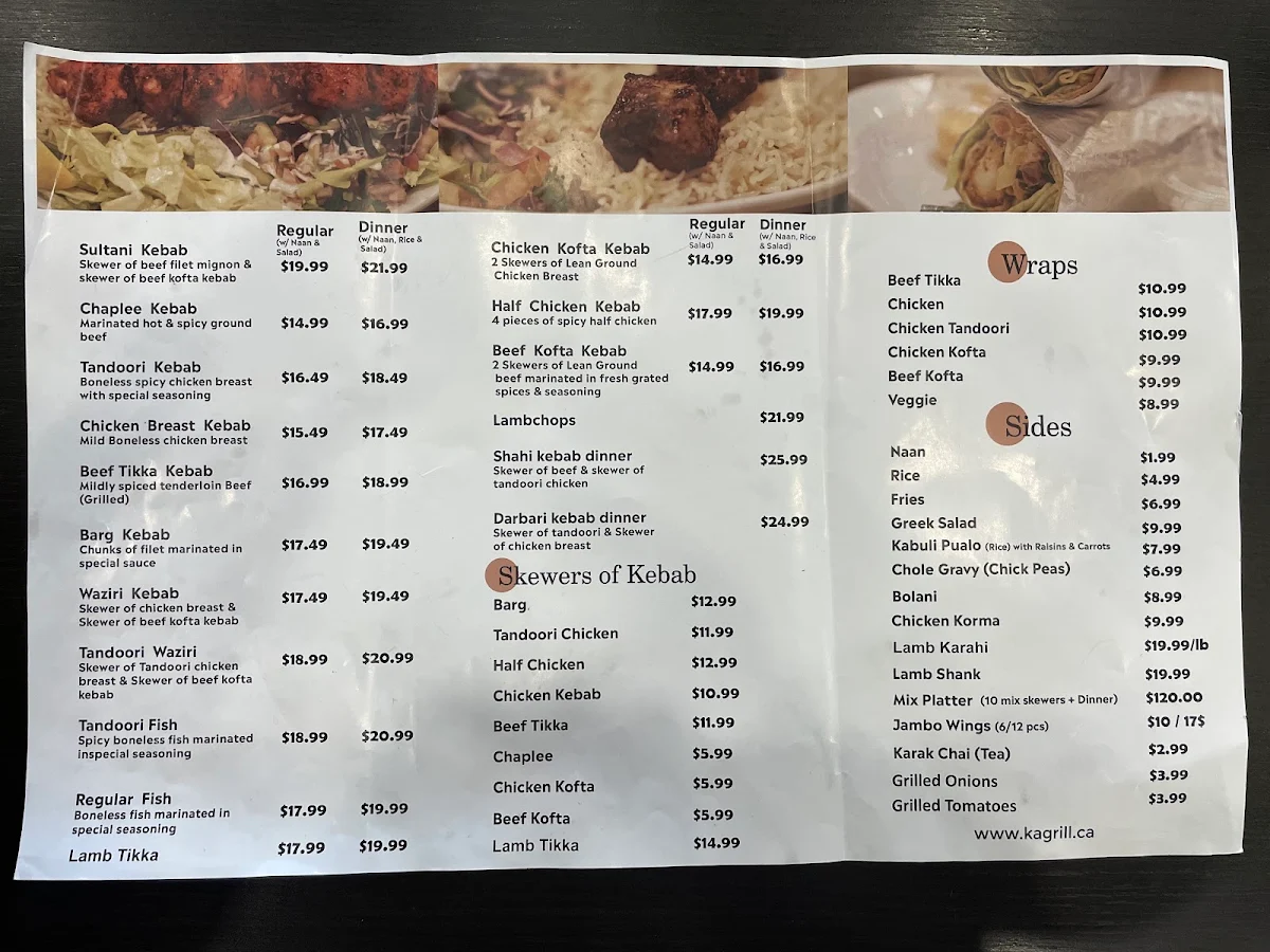 Menu, Khyber Afghan Grill