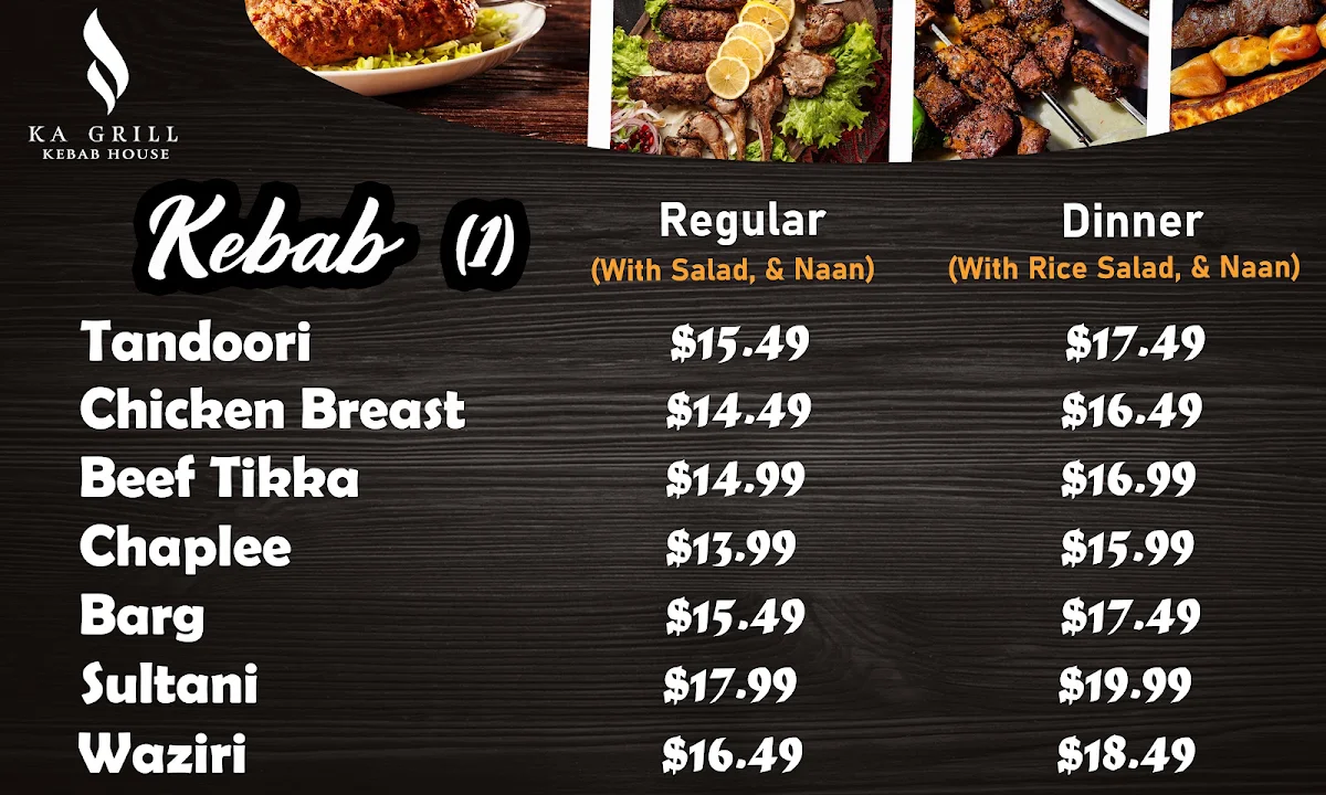Menu, Khyber Afghan Grill