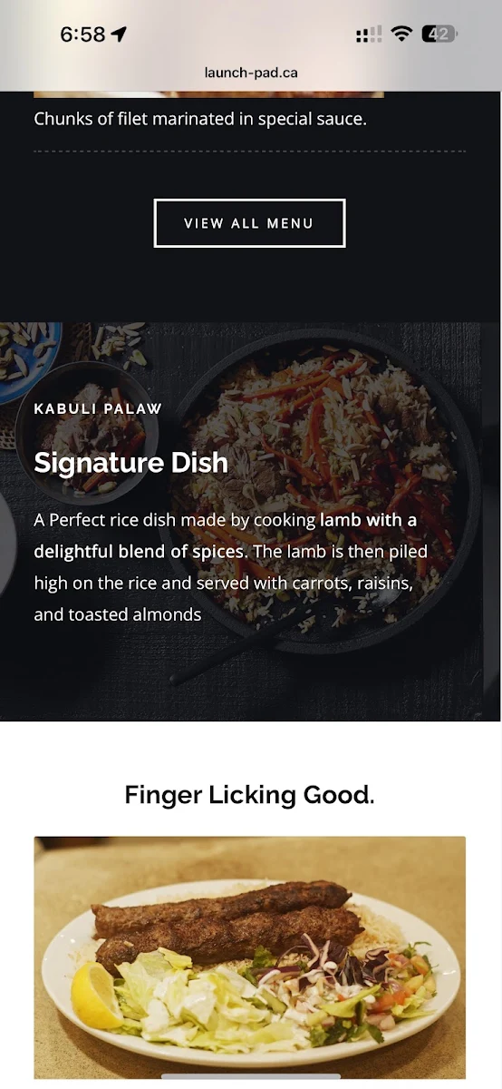 Menu, Khyber Afghan Grill