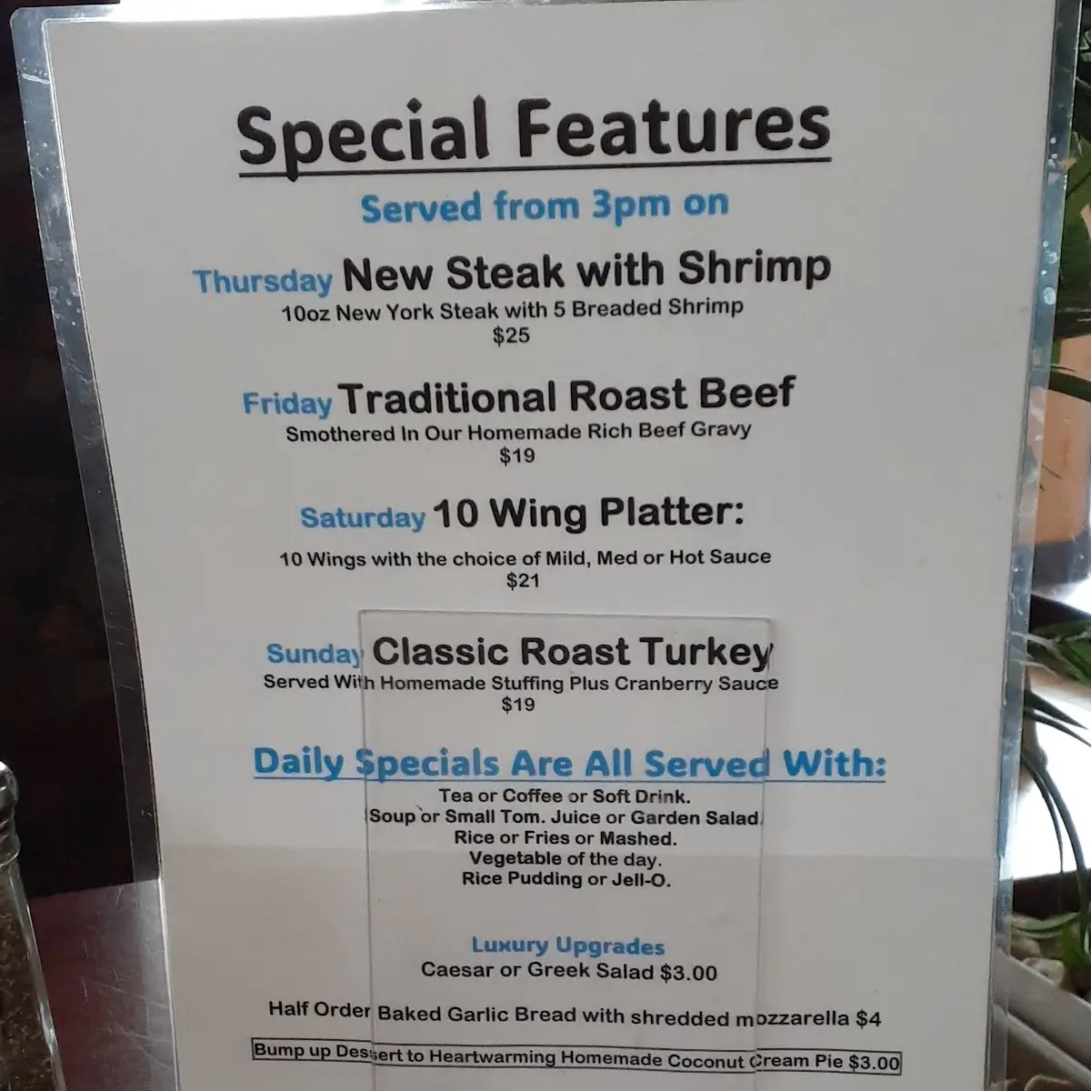 Menu, Tincap Restaurant & Plaza