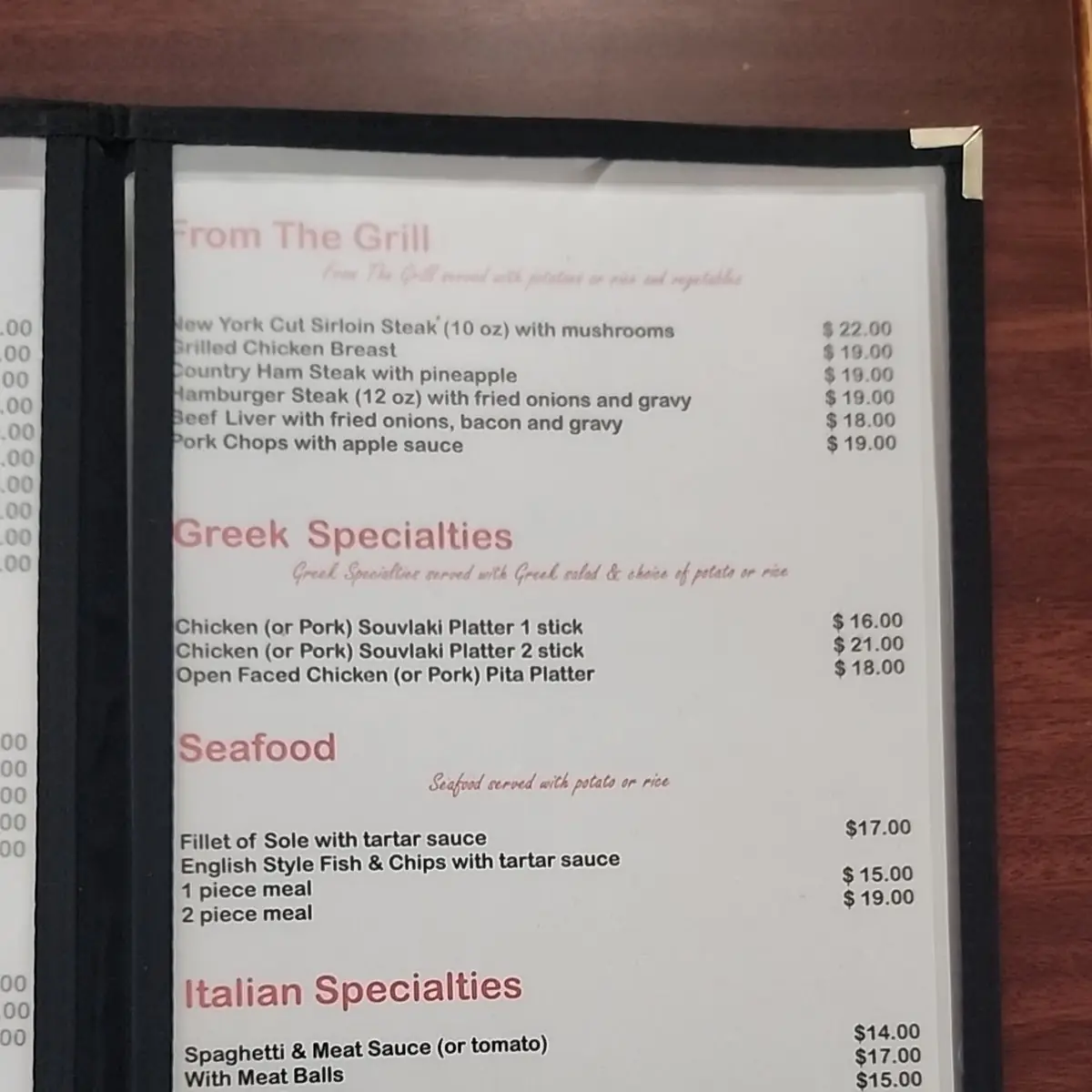Menu, Tincap Restaurant & Plaza