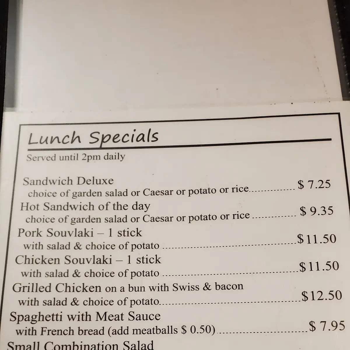 Menu, Tincap Restaurant & Plaza