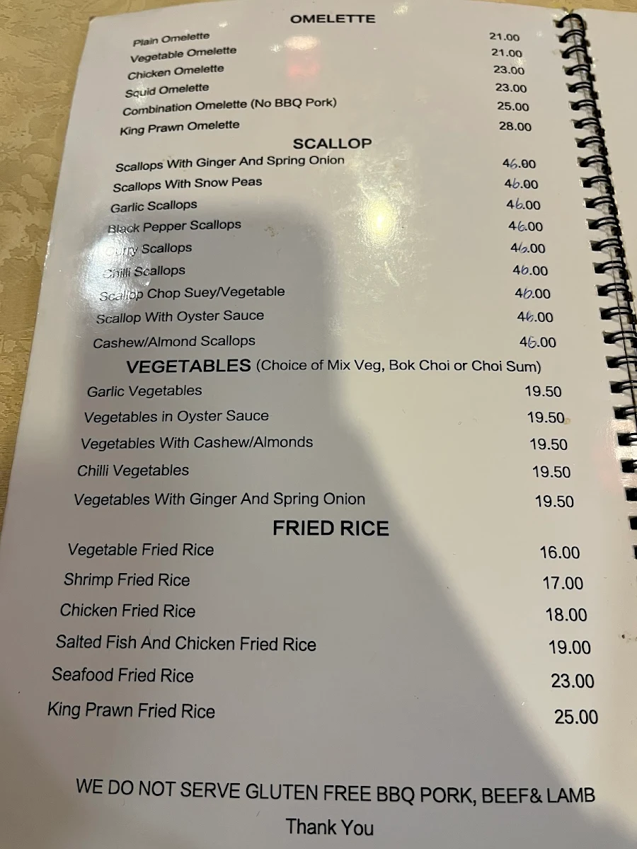 Menu, Somerville Chinese Restaurant,