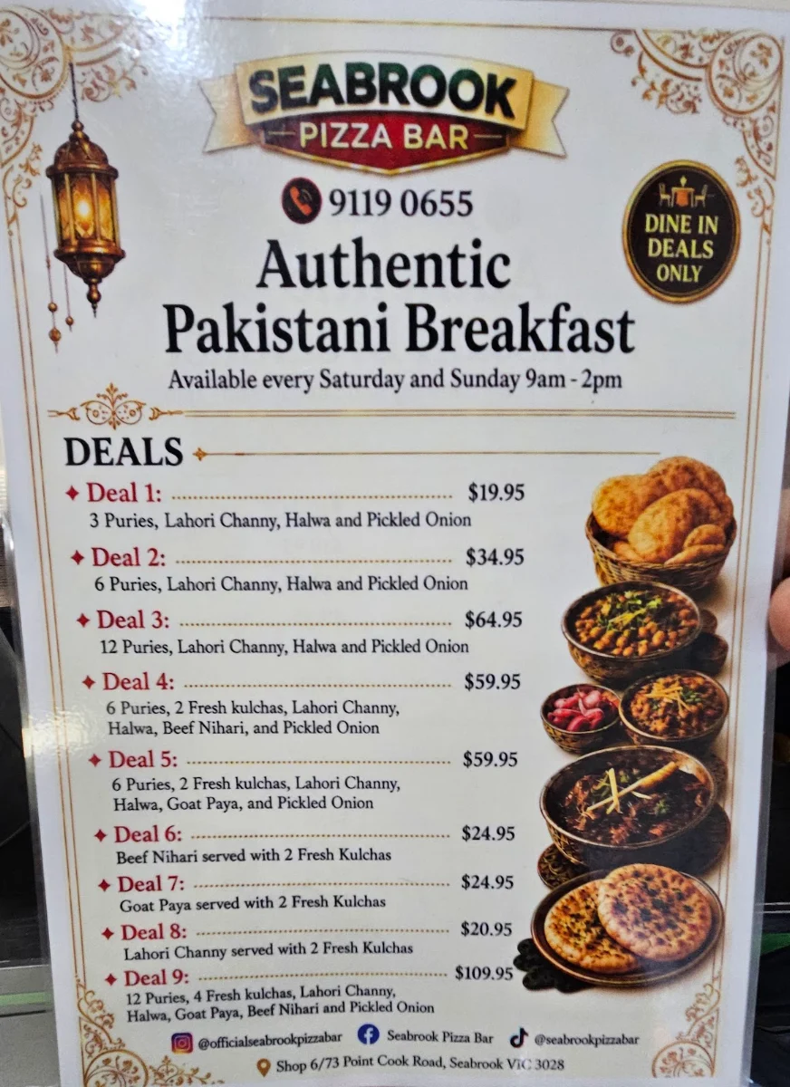 Menu, Seabrook Pizza Bar